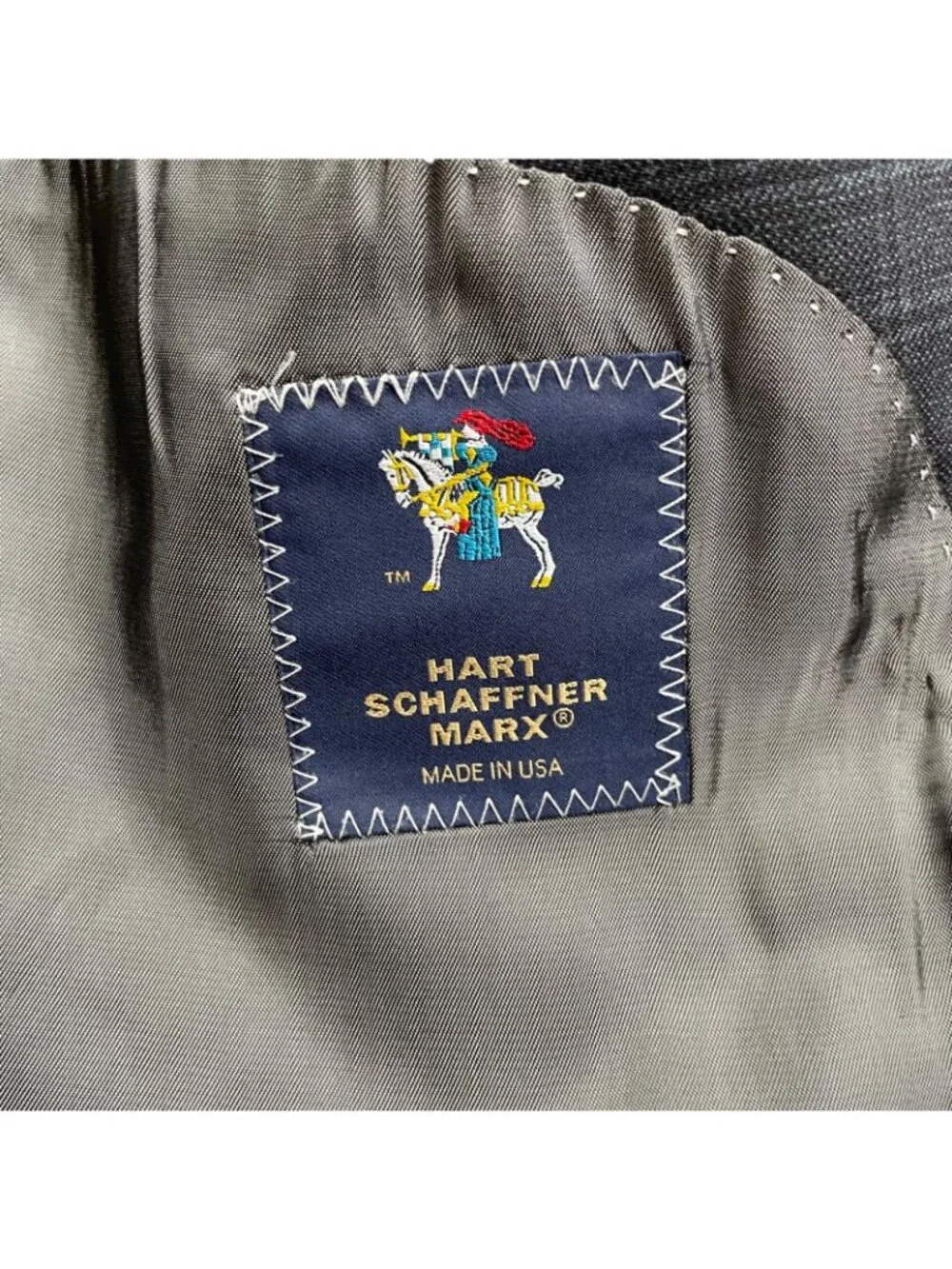Hart Schaffner Marx Men's 100% Wool 2-Button Blazer Navy Blue Plaid • USA • 46R